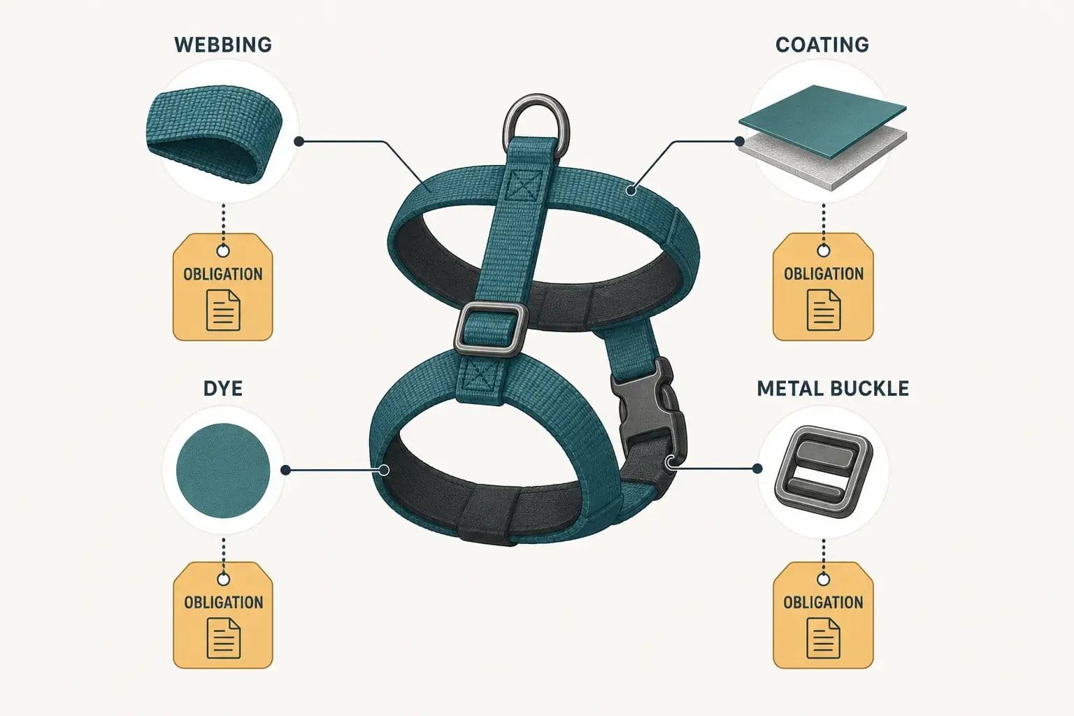 Pet Product Export Compliance: A Complete Guide for Brands and Importers A harness broken into materials, each carrying its own compliance obligation