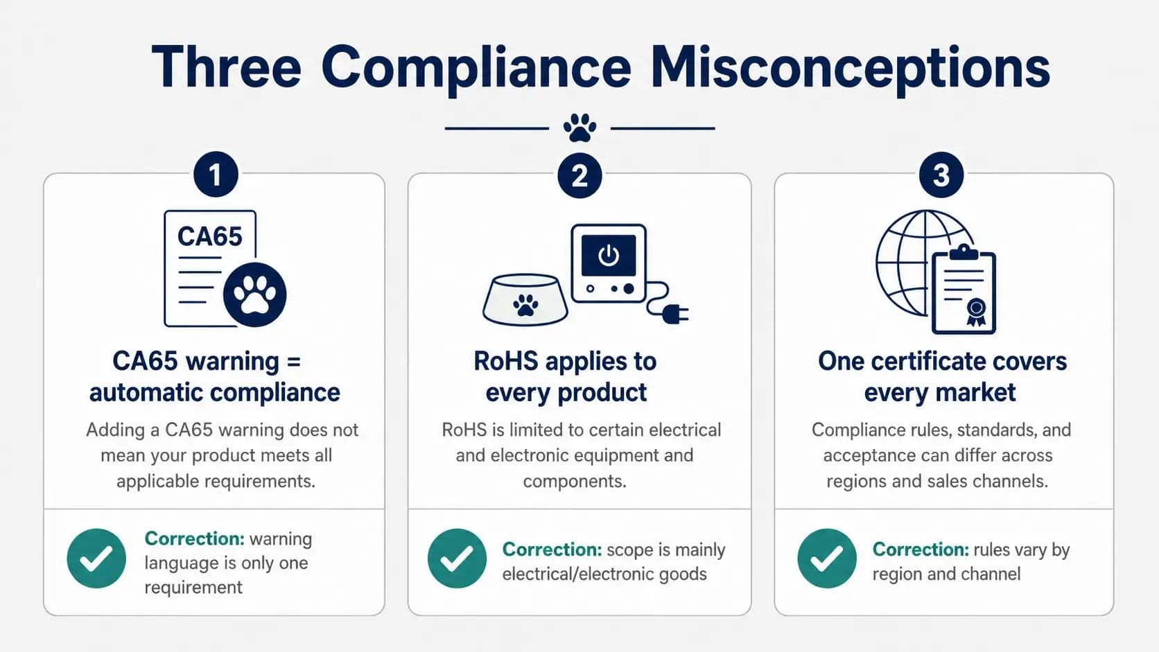 CA65, REACH, and RoHS for Pet Products: What Each Regulation Actually Covers Three common misconceptions about CA65, REACH, and RoHS compliance for pet products
