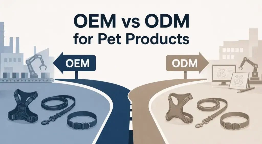 Header image for a guide comparing OEM and ODM pet product manufacturing models