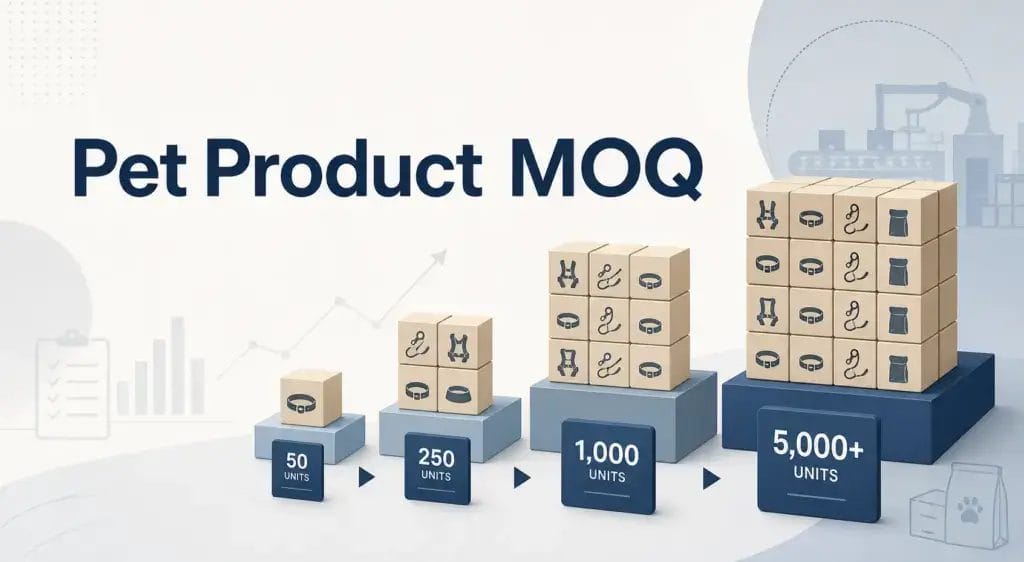 Header image for a guide on how pet product minimum order quantity is calculated and negotiated